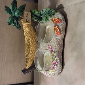 Yankee Candle Palm Tree Hammock 'Relax' Sand Flip Flops Tropical Floral Holder.